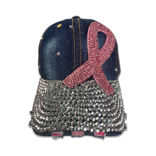 Pink Ribbon Bling Cap - Breast Cancer