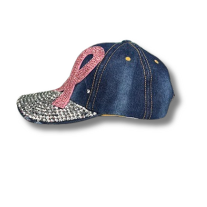 Pink Ribbon Bling Cap - Breast Cancer